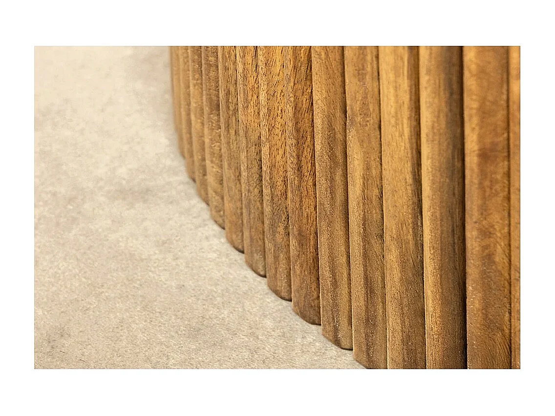 Table YONA – Ronde diamètre 120 cm – Bois massif de manguier verni – Avec rangements intégrés – Style rustique