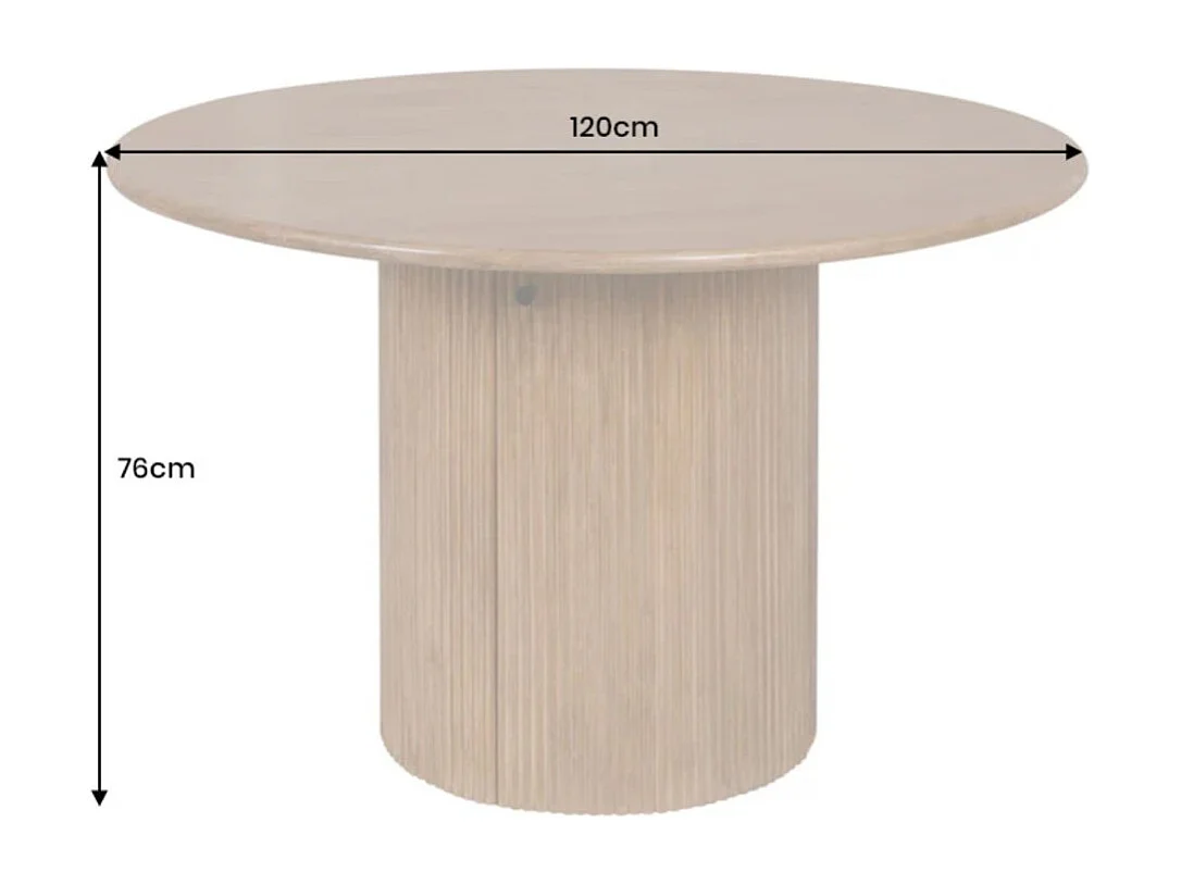 Table YONA – Ronde diamètre 120 cm – Bois massif de manguier verni – Avec rangements intégrés – Style rustique