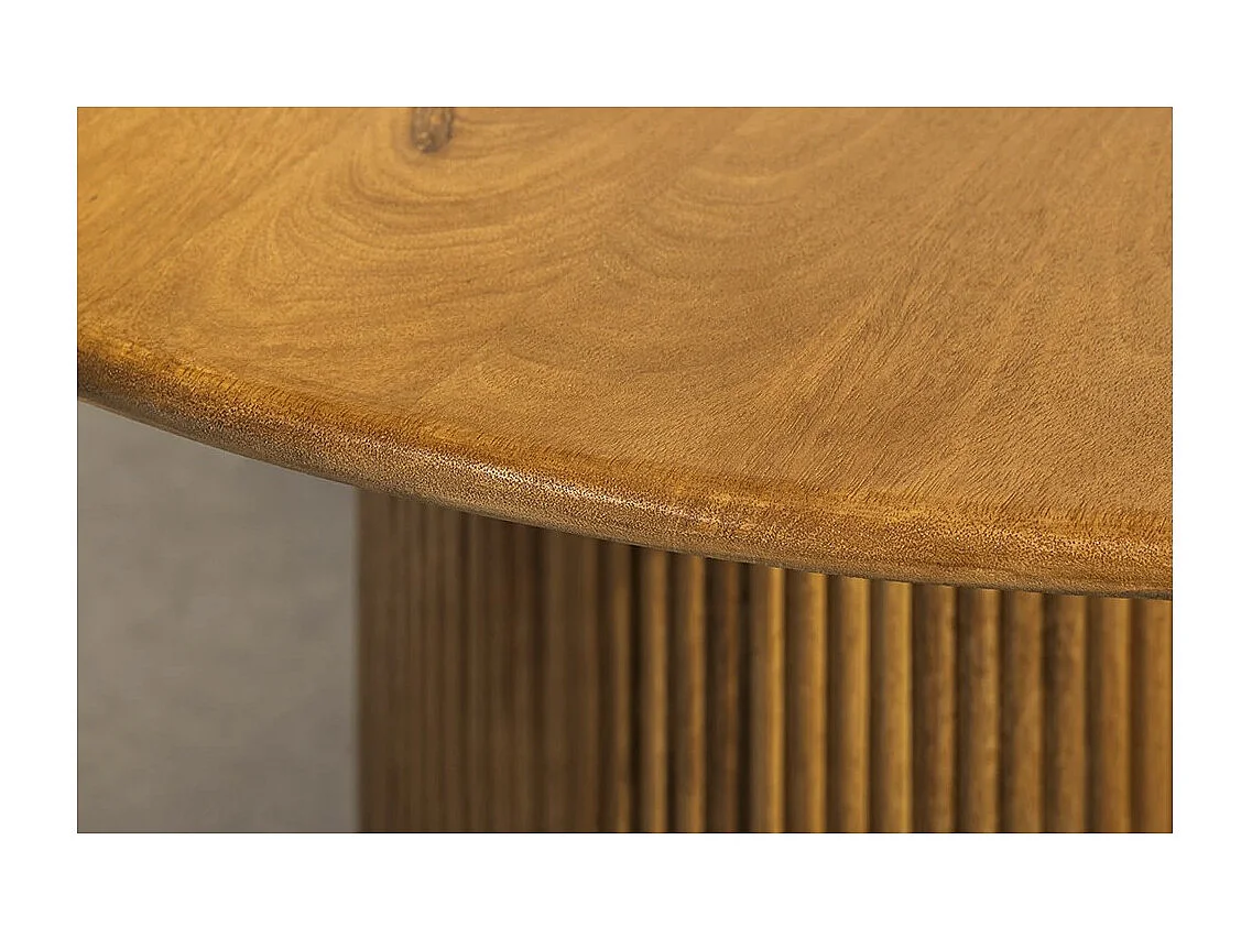 Table YONA – Ronde diamètre 120 cm – Bois massif de manguier verni – Avec rangements intégrés – Style rustique