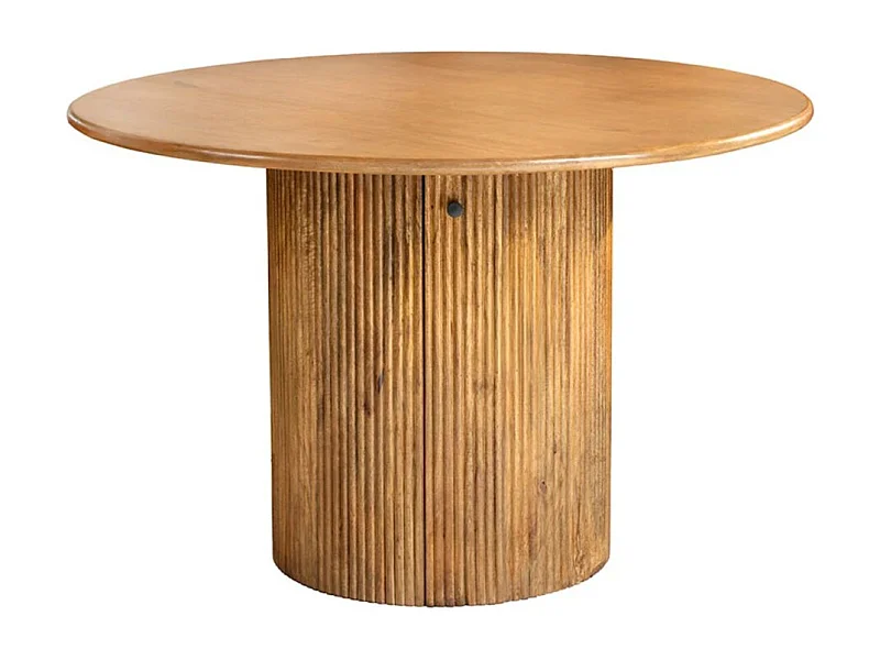 Table YONA – Ronde diamètre 120 cm – Bois massif de manguier verni – Avec rangements intégrés – Style rustique