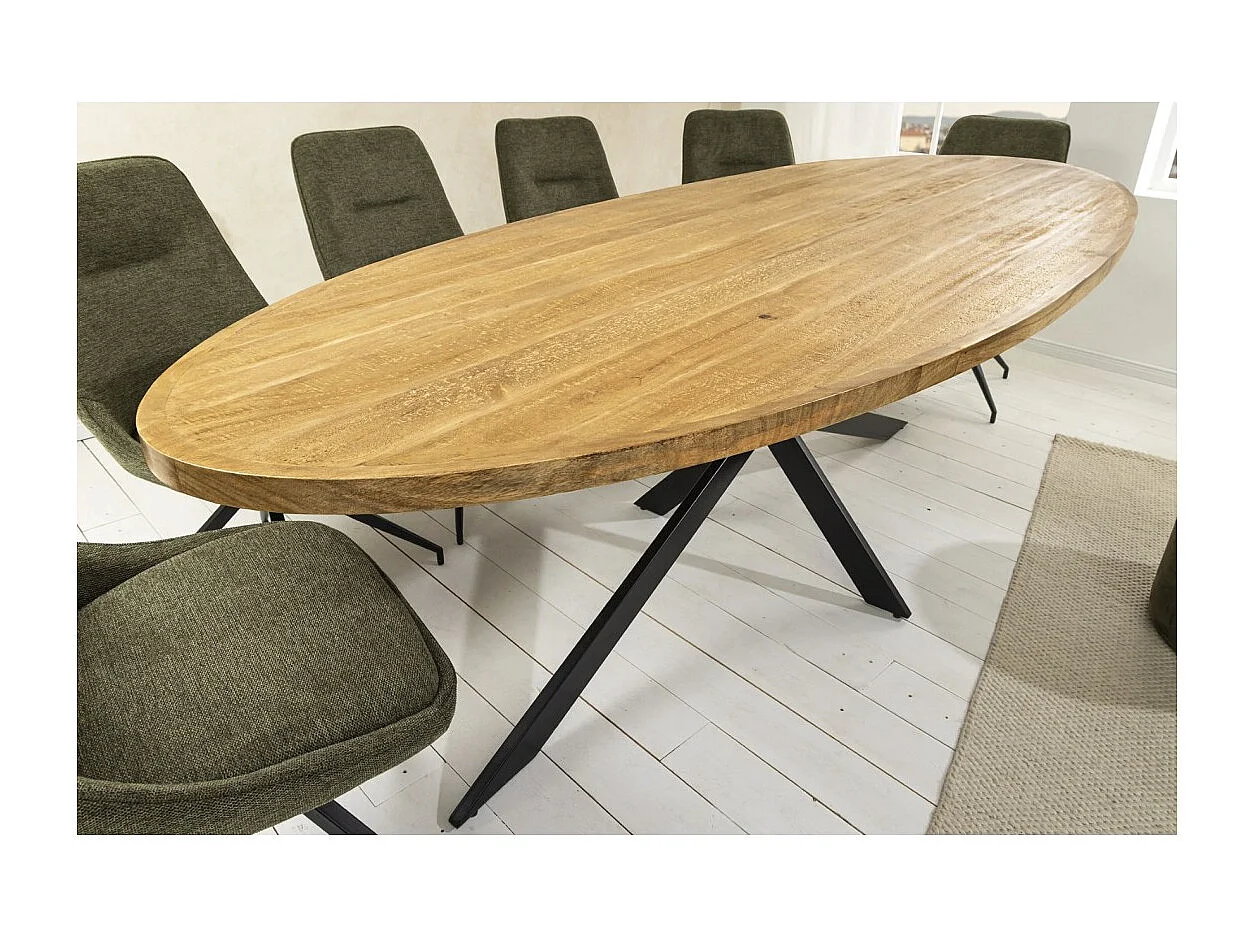 Table SOLARA – Ovalada 240 cm – Madera maciza de mango barnizada y patas de metal – Estilo industrial