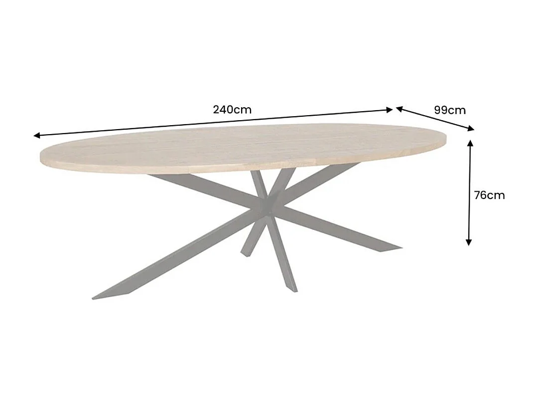 Table SOLARA – Ovalada 240 cm – Madera maciza de mango barnizada y patas de metal – Estilo industrial
