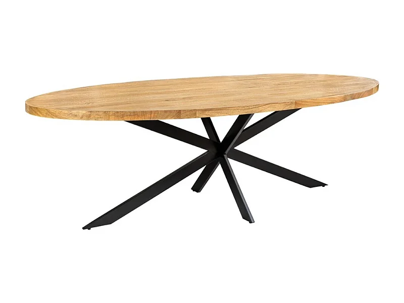 Table SOLARA – Ovalada 240 cm – Madera maciza de mango barnizada y patas de metal – Estilo industrial