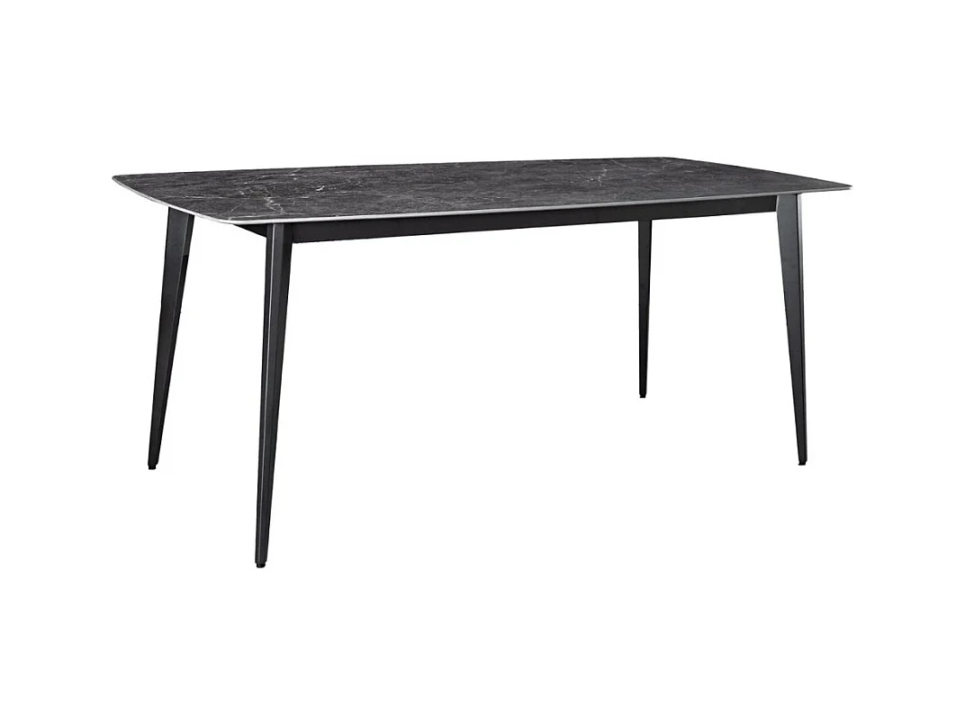 Table HEXA – Rectangulaire 180 cm – Plateau céramique effet marbre anthracite – Pieds métal – Style moderne