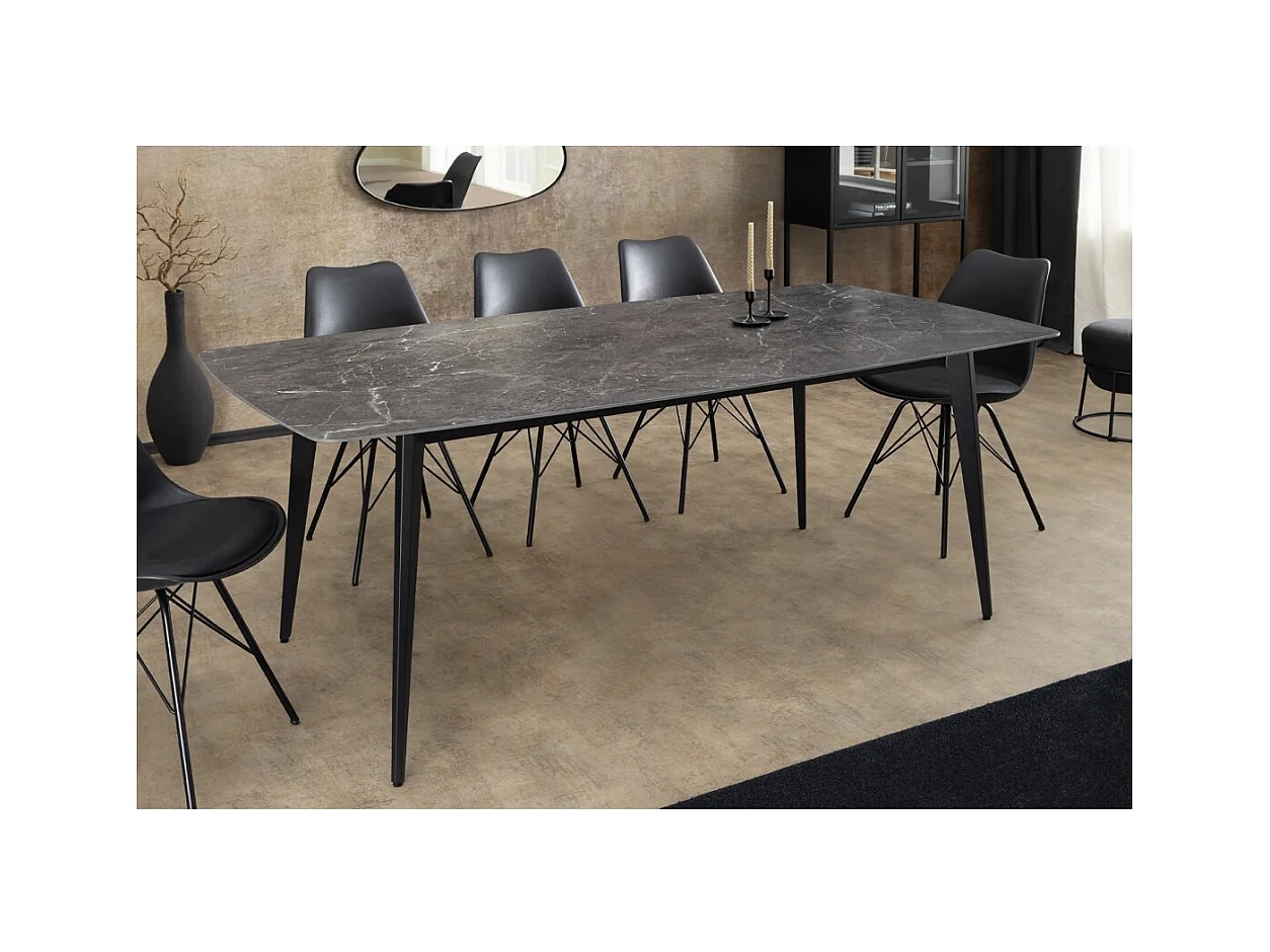 Table HEXA – Rectangulaire 180 cm – Plateau céramique effet marbre anthracite – Pieds métal – Style moderne