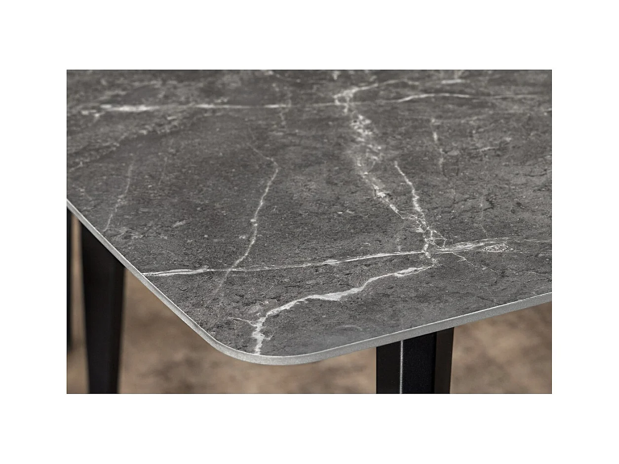 Table HEXA – Rectangulaire 180 cm – Plateau céramique effet marbre anthracite – Pieds métal – Style moderne