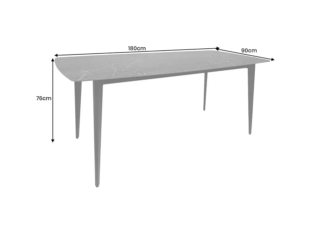 Table HEXA – Rectangulaire 180 cm – Plateau céramique effet marbre anthracite – Pieds métal – Style moderne