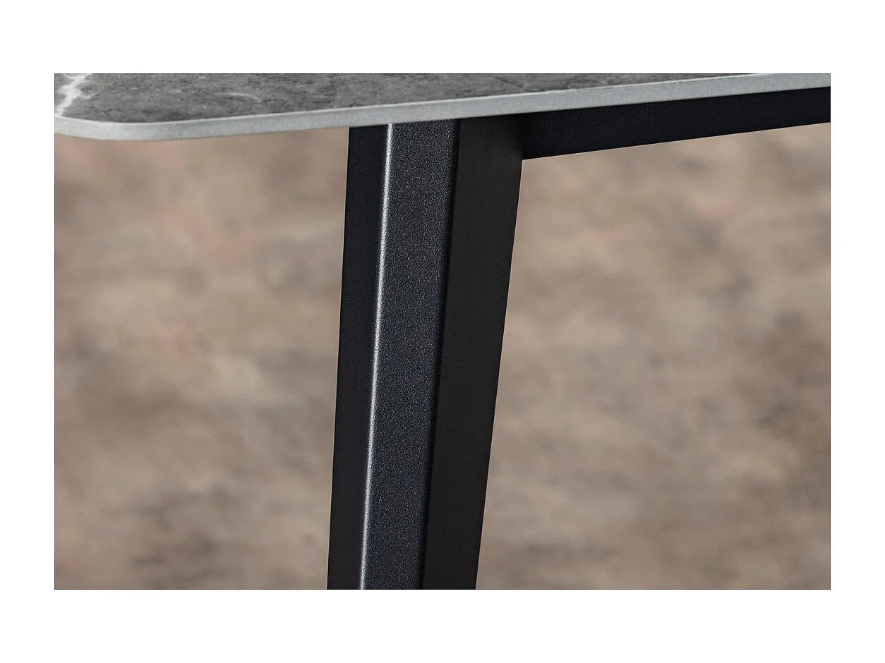 Table HEXA – Rectangulaire 180 cm – Plateau céramique effet marbre anthracite – Pieds métal – Style moderne