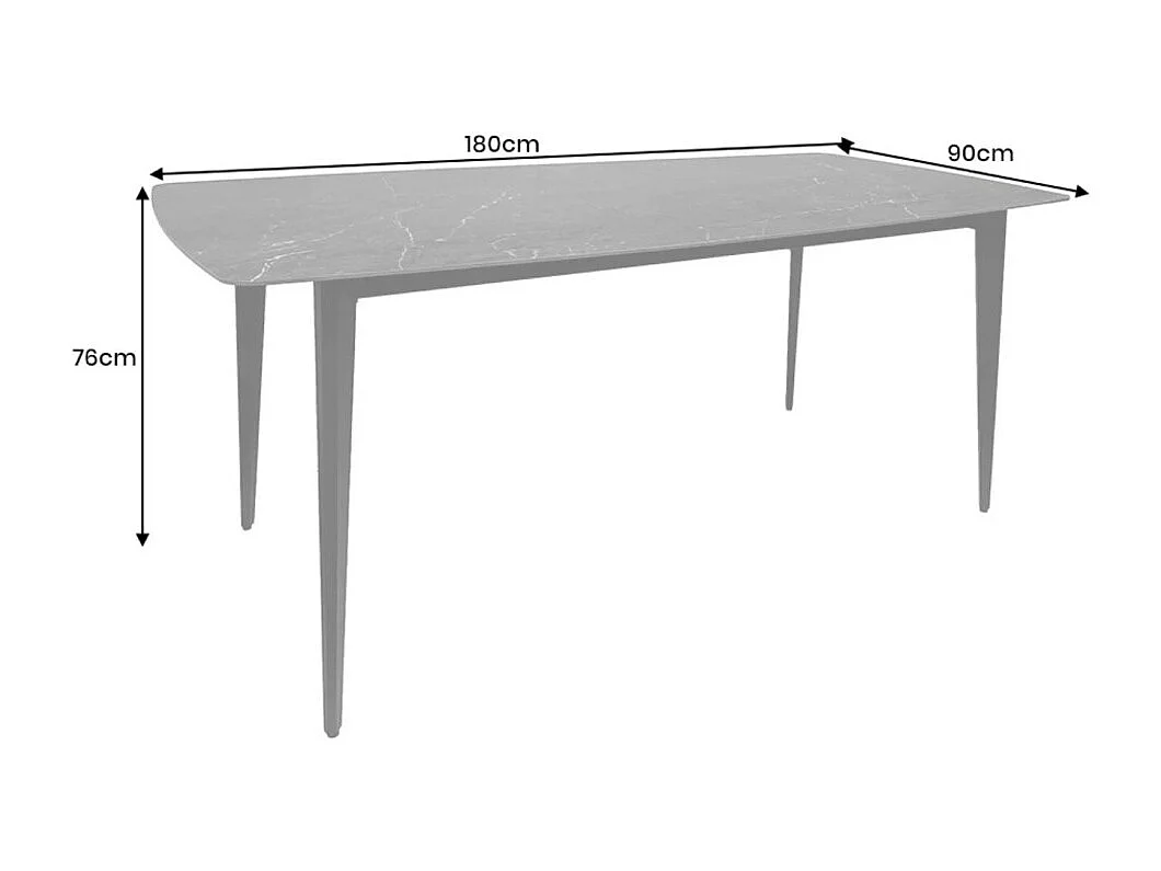 Table HEXA – Rectangulaire 180 cm – Plateau céramique effet marbre anthracite – Pieds métal – Style moderne