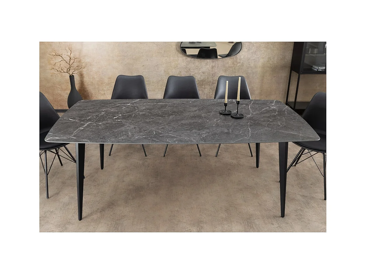 Table HEXA – Rectangulaire 160 cm – Plateau céramique effet marbre anthracite – Pieds métal – Style moderne