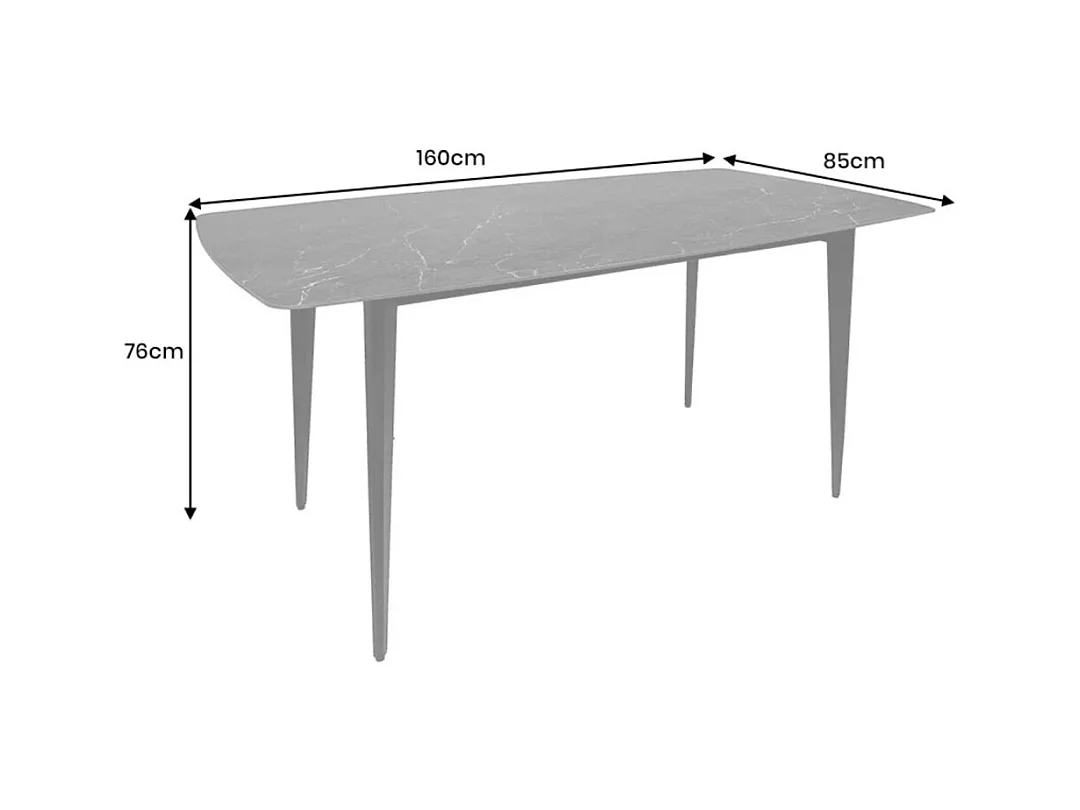 Table HEXA – Rectangulaire 160 cm – Plateau céramique effet marbre anthracite – Pieds métal – Style moderne