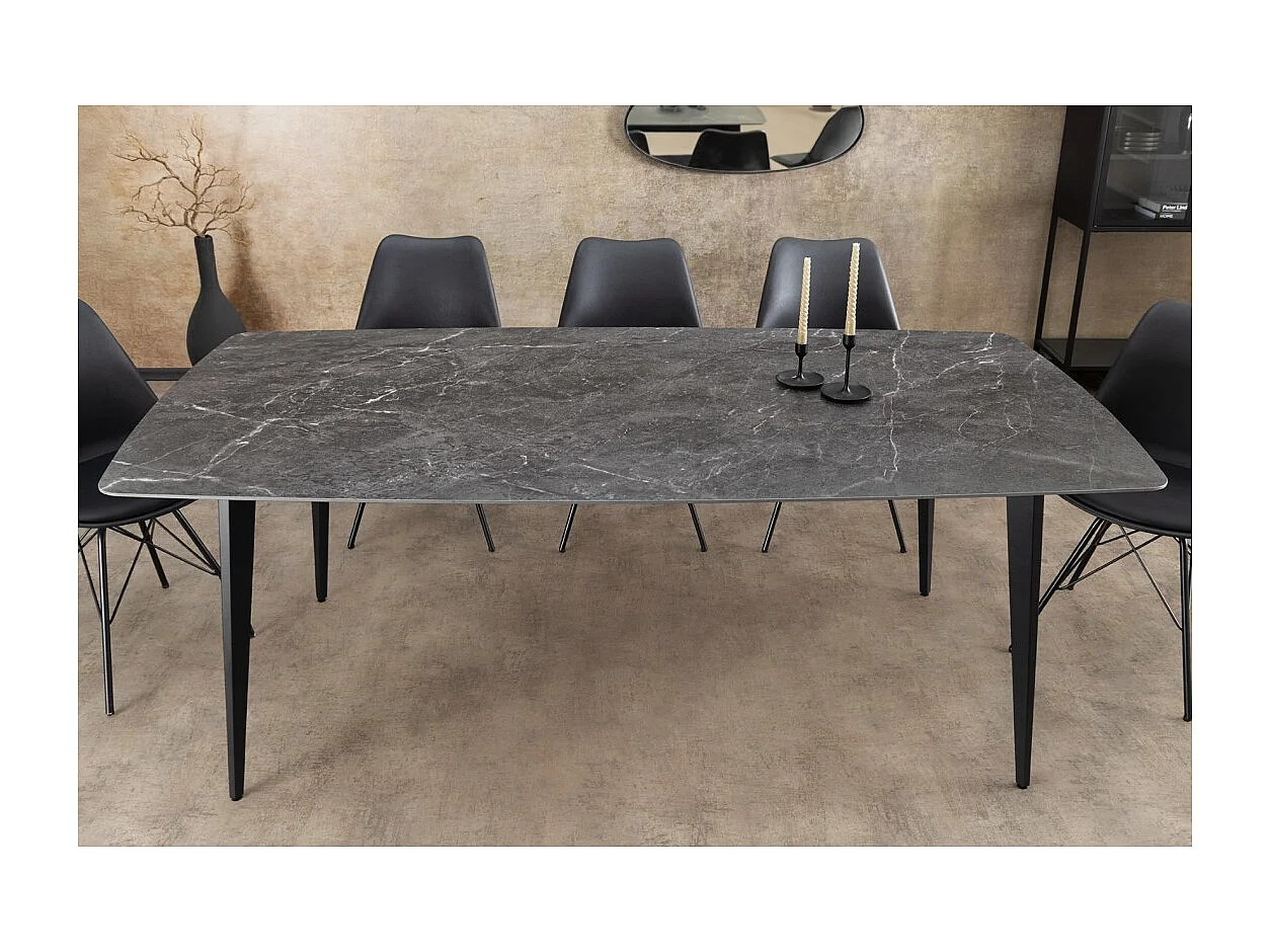 Table HEXA – Rectangulaire 160 cm – Plateau céramique effet marbre anthracite – Pieds métal – Style moderne