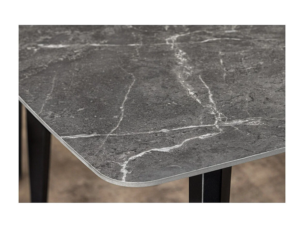 Table HEXA – Rectangulaire 160 cm – Plateau céramique effet marbre anthracite – Pieds métal – Style moderne