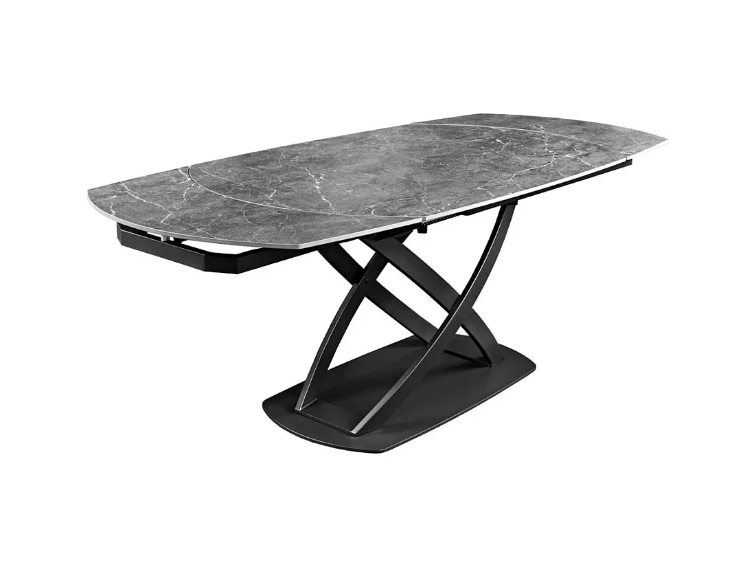 Table ATONIA – Ovale extensible 130 à 190 cm – Plateau céramique effet marbre anthracite – Pieds métal – Style moderne