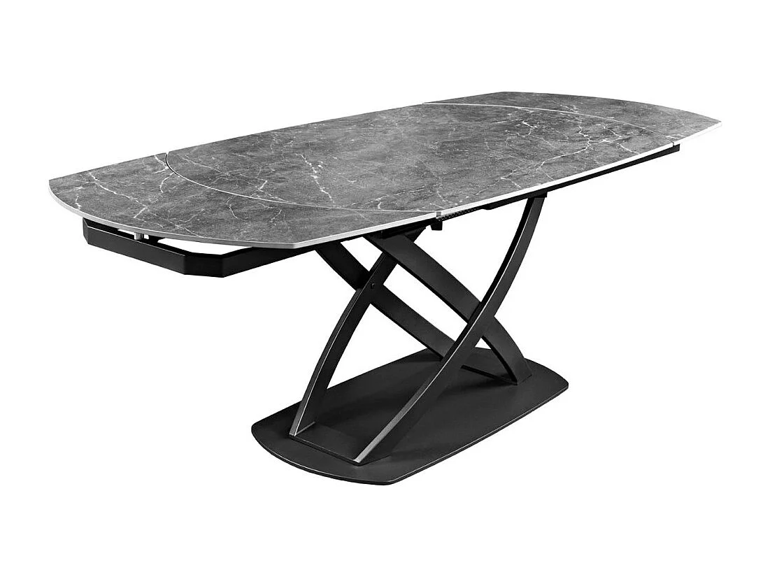 Table ATONIA – Ovale extensible 130 à 190 cm – Plateau céramique effet marbre anthracite – Pieds métal – Style moderne