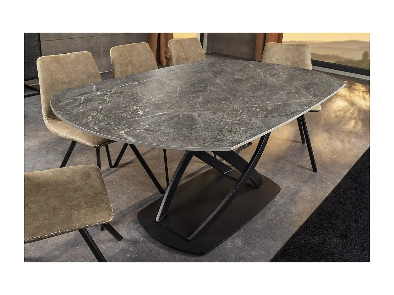 Table ATONIA – Ovale extensible 130 à 190 cm – Plateau céramique effet marbre anthracite – Pieds métal – Style moderne