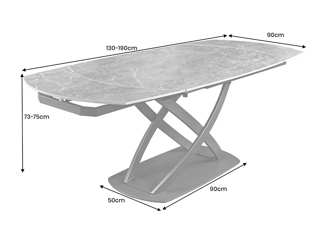 Table ATONIA – Ovale extensible 130 à 190 cm – Plateau céramique effet marbre anthracite – Pieds métal – Style moderne