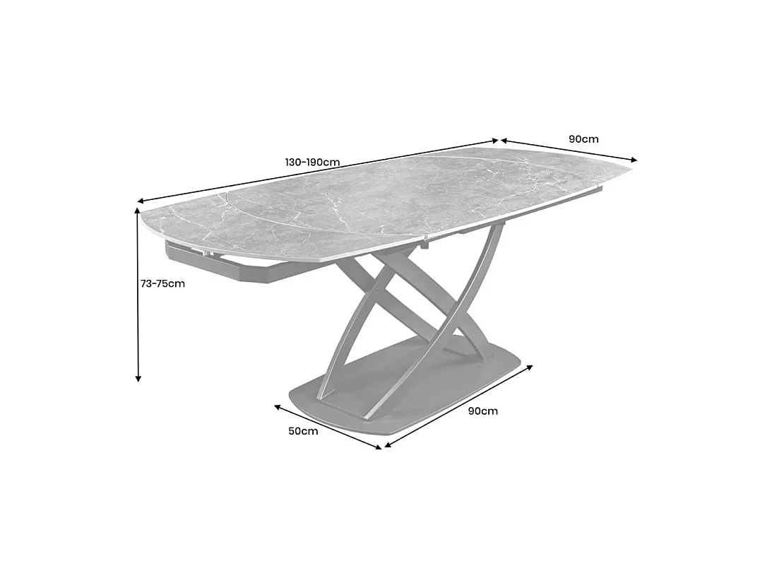 Table ATONIA – Ovale extensible 130 à 190 cm – Plateau céramique effet marbre anthracite – Pieds métal – Style moderne