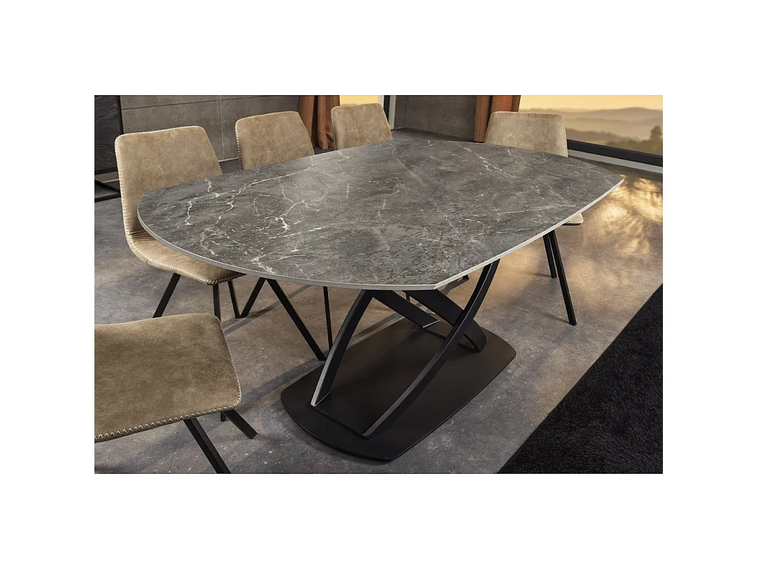 Table ATONIA – Ovale extensible 130 à 190 cm – Plateau céramique effet marbre anthracite – Pieds métal – Style moderne