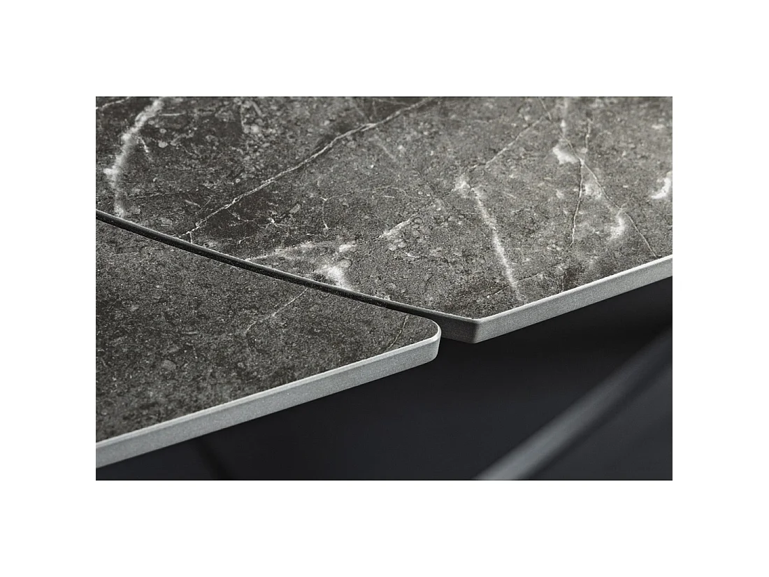 Table ATONIA – Ovale extensible 130 à 190 cm – Plateau céramique effet marbre anthracite – Pieds métal – Style moderne