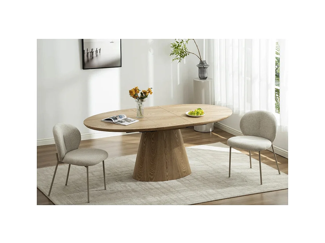 Table de salle à manger LUMEA – Ovale extensible 160 à 200 cm – Aspect bois – Style rustique