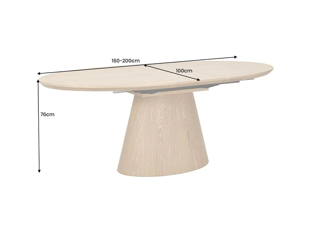 Table de salle à manger LUMEA – Ovale extensible 160 à 200 cm – Aspect bois – Style rustique
