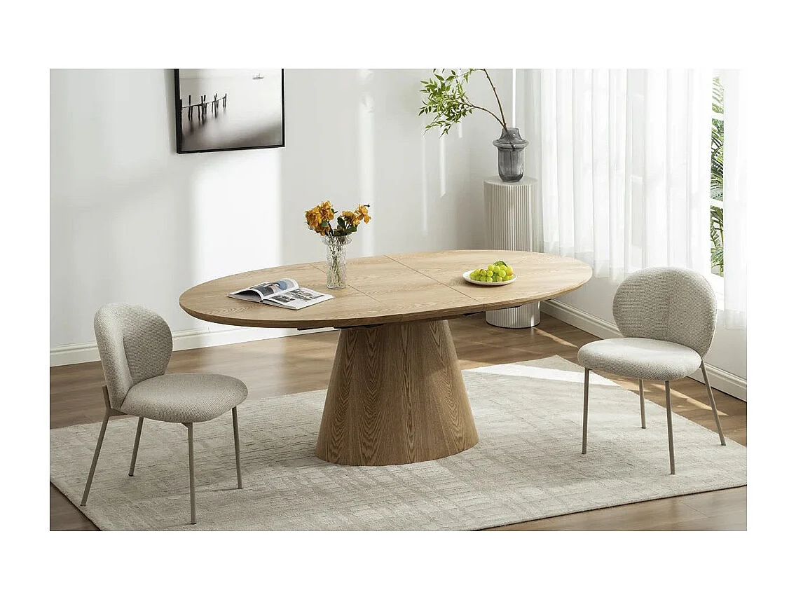 Table de salle à manger LUMEA – Ovale extensible 160 à 200 cm – Aspect bois – Style rustique