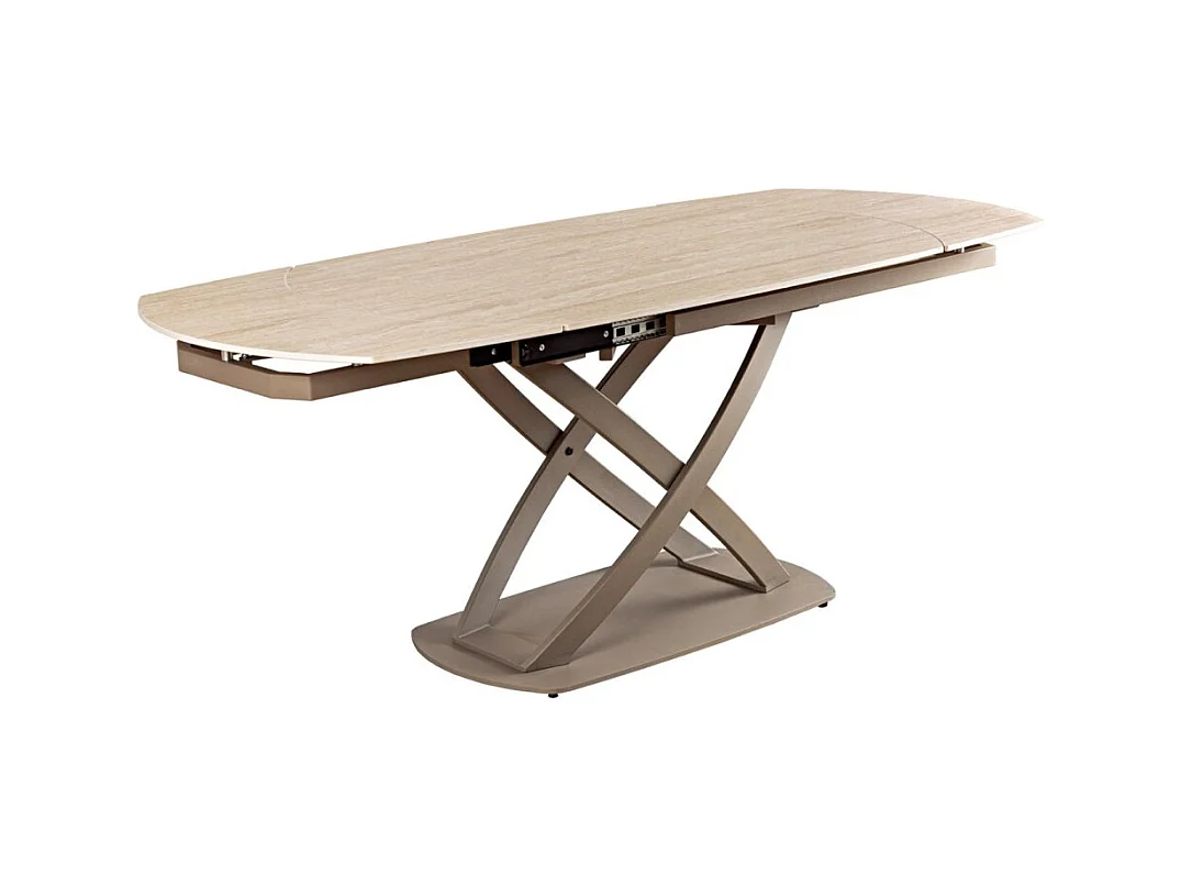 Table ATONIA – Ovale extensible 130 à 190 cm – Plateau céramique effet marbre beige – Pieds métal – Style moderne