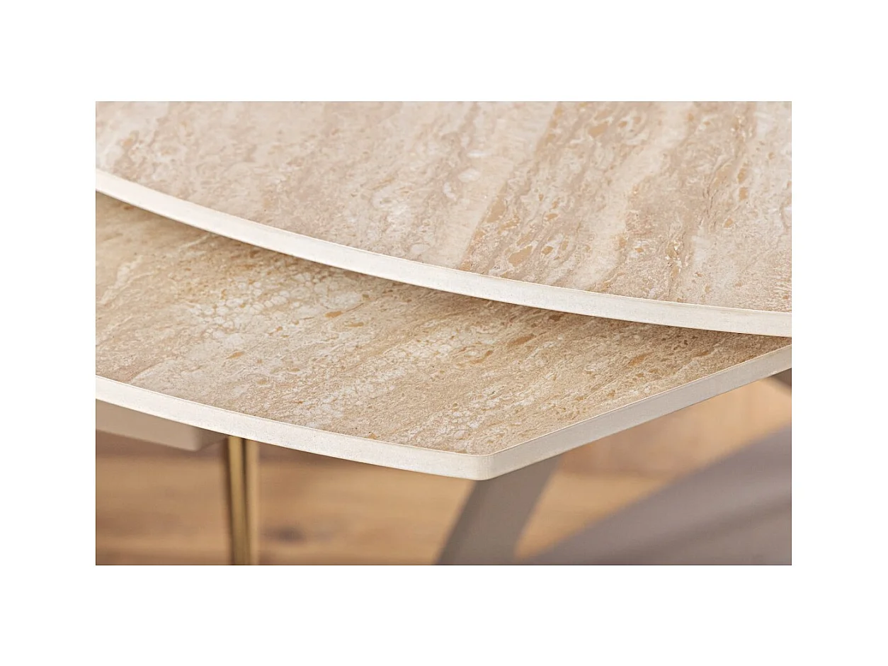 Table ATONIA – Ovale extensible 130 à 190 cm – Plateau céramique effet marbre beige – Pieds métal – Style moderne