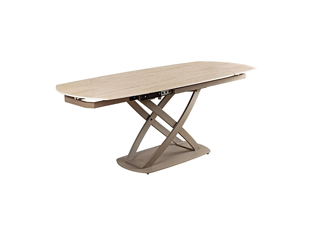 Table ATONIA – Ovale extensible de 130 à 190 cm – Piano in ceramica effetto marmo beige – Gambe in metallo – Stile moderno