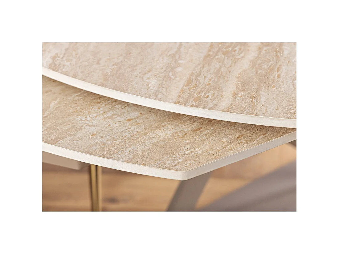 Table ATONIA – Ovale extensible de 130 à 190 cm – Piano in ceramica effetto marmo beige – Gambe in metallo – Stile moderno
