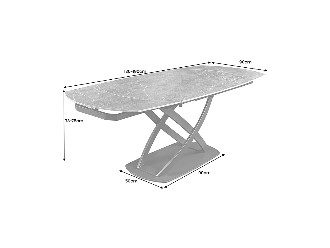 Table ATONIA – Ovale extensible de 130 à 190 cm – Piano in ceramica effetto marmo beige – Gambe in metallo – Stile moderno