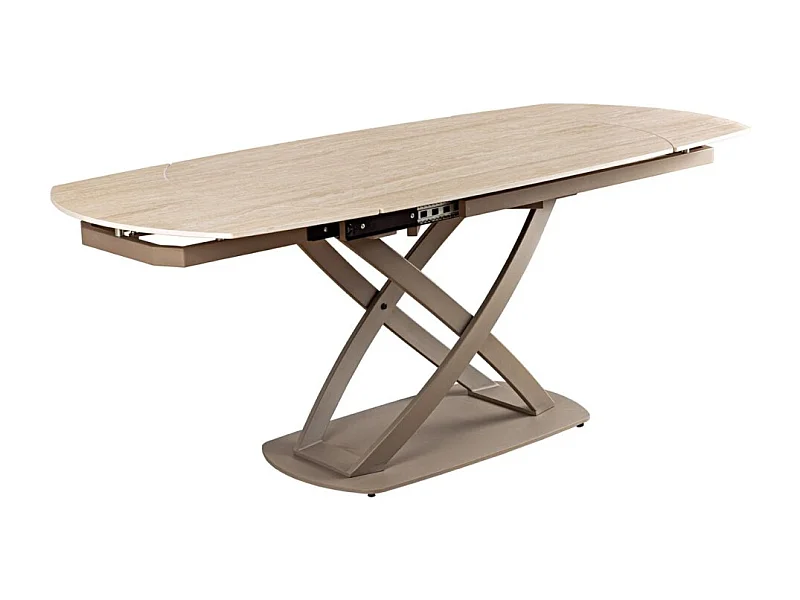 Table ATONIA – Ovale extensible 130 à 190 cm – Plateau céramique effet marbre beige – Pieds métal – Style moderne