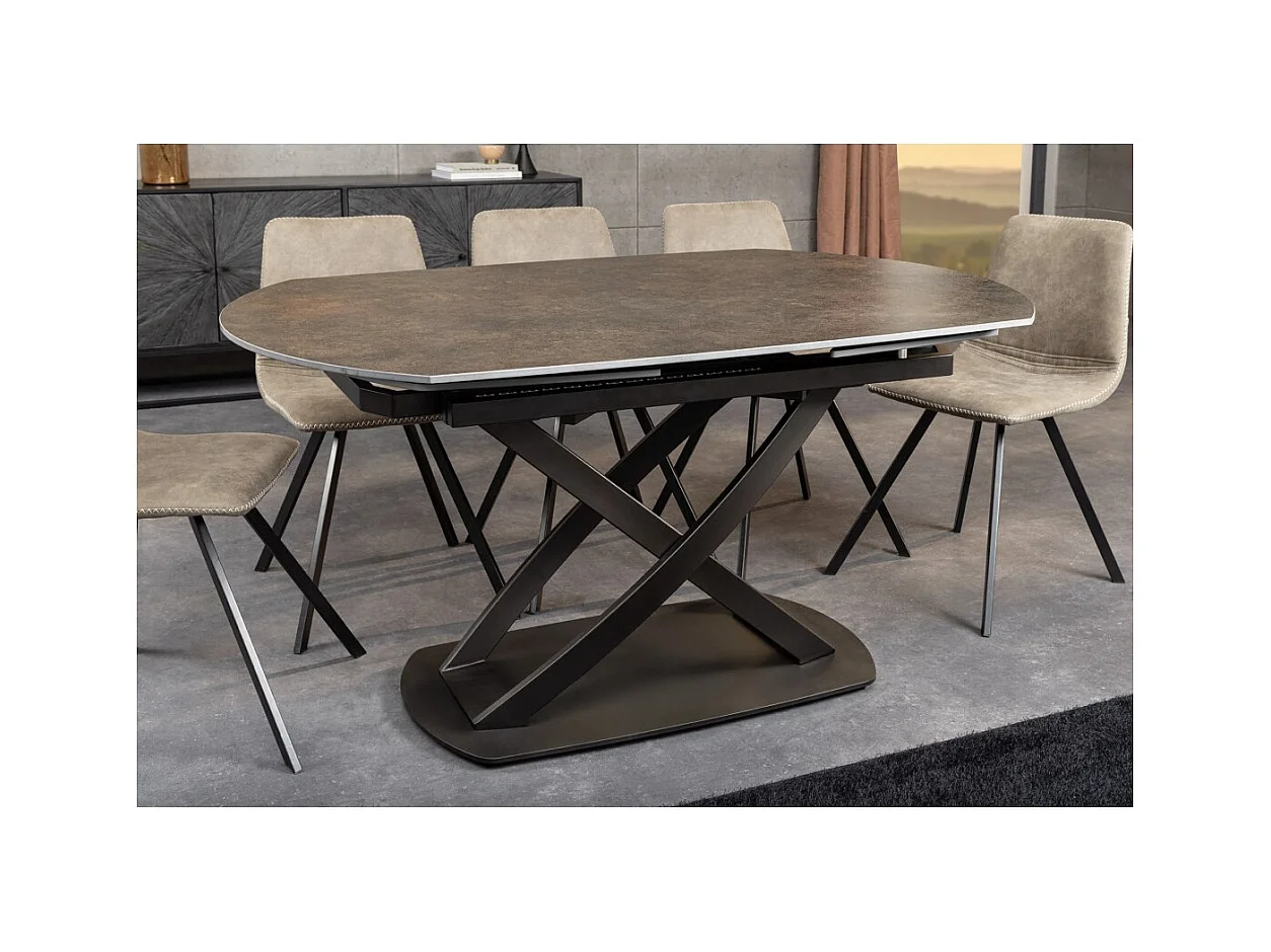 Table ATONIA – Ovale extensible 130 à 190 cm – Plateau céramique effet marbre bronze – Pieds métal – Style moderne