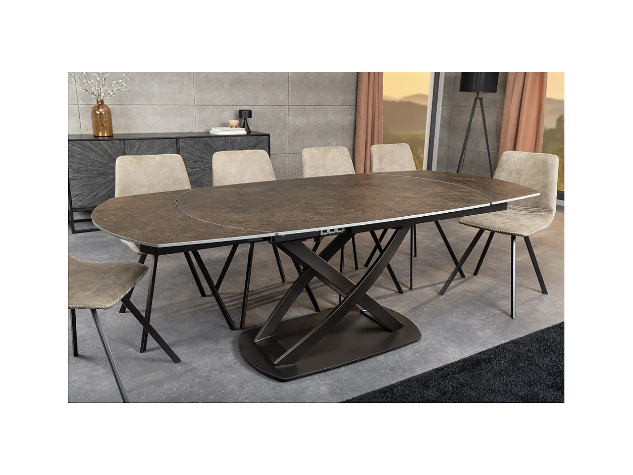 Table ATONIA – Ovale extensible 130 à 190 cm – Plateau céramique effet marbre bronze – Pieds métal – Style moderne