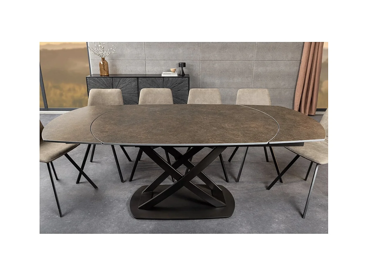 Table ATONIA – Ovale extensible 130 à 190 cm – Plateau céramique effet marbre bronze – Pieds métal – Style moderne