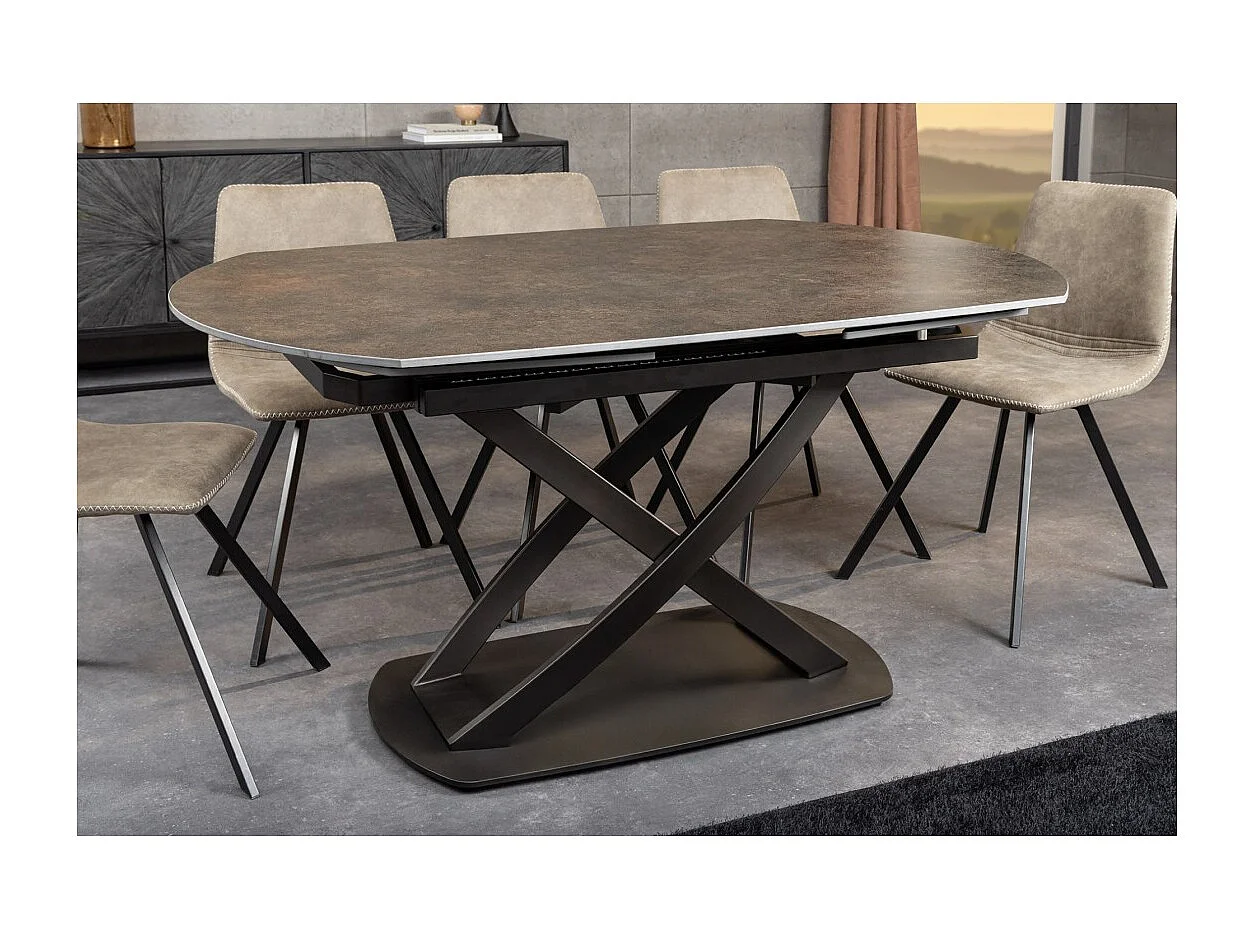 Table ATONIA – Ovale extensible 130 à 190 cm – Plateau céramique effet marbre bronze – Pieds métal – Style moderne