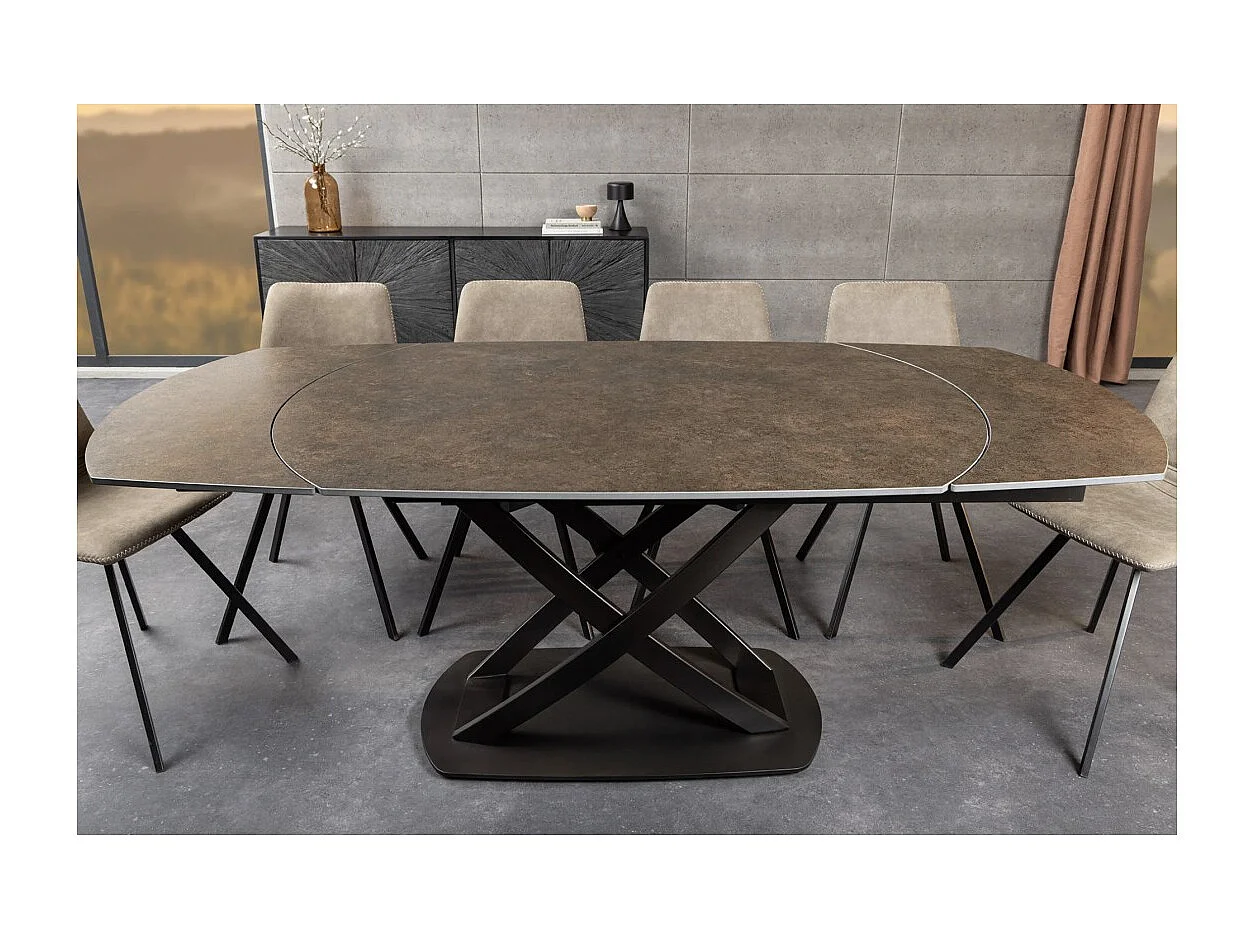 Table ATONIA – Ovale extensible 130 à 190 cm – Plateau céramique effet marbre bronze – Pieds métal – Style moderne