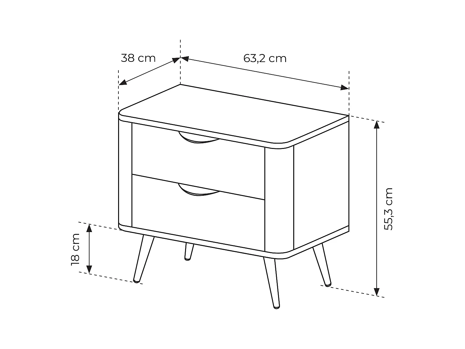 Nachtkastje, Dunin eiken gecombineerd met zwart, 63,2 x 55,3 x 38 cm