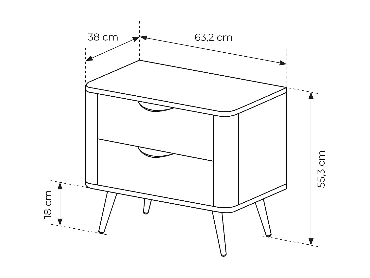 Table de chevet, chêne Dunin combiné avec du noir, 63,2 x 55,3 x 38 cm