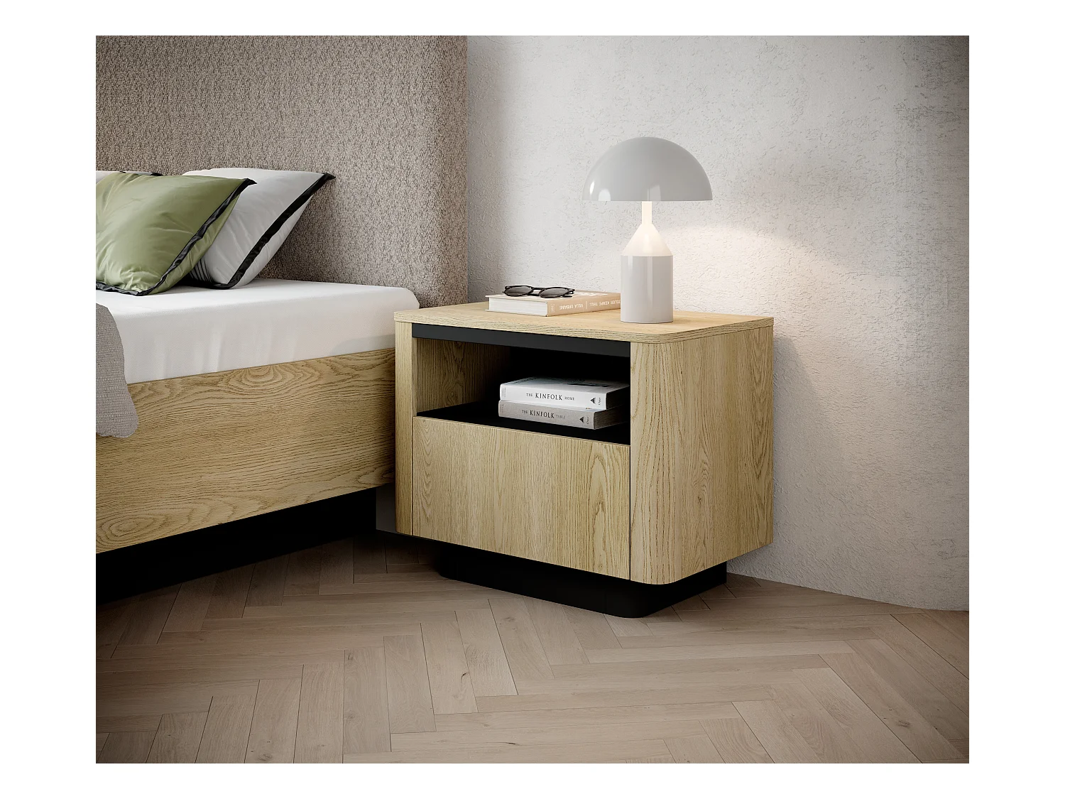 Table de chevet, chêne crémone, 63,2 x 50,5 x 38,1 cm