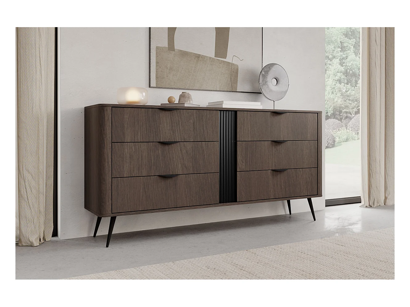 Commode, chêne Dunin combiné avec du noir, 163,2 x 81,2 x 38 cm