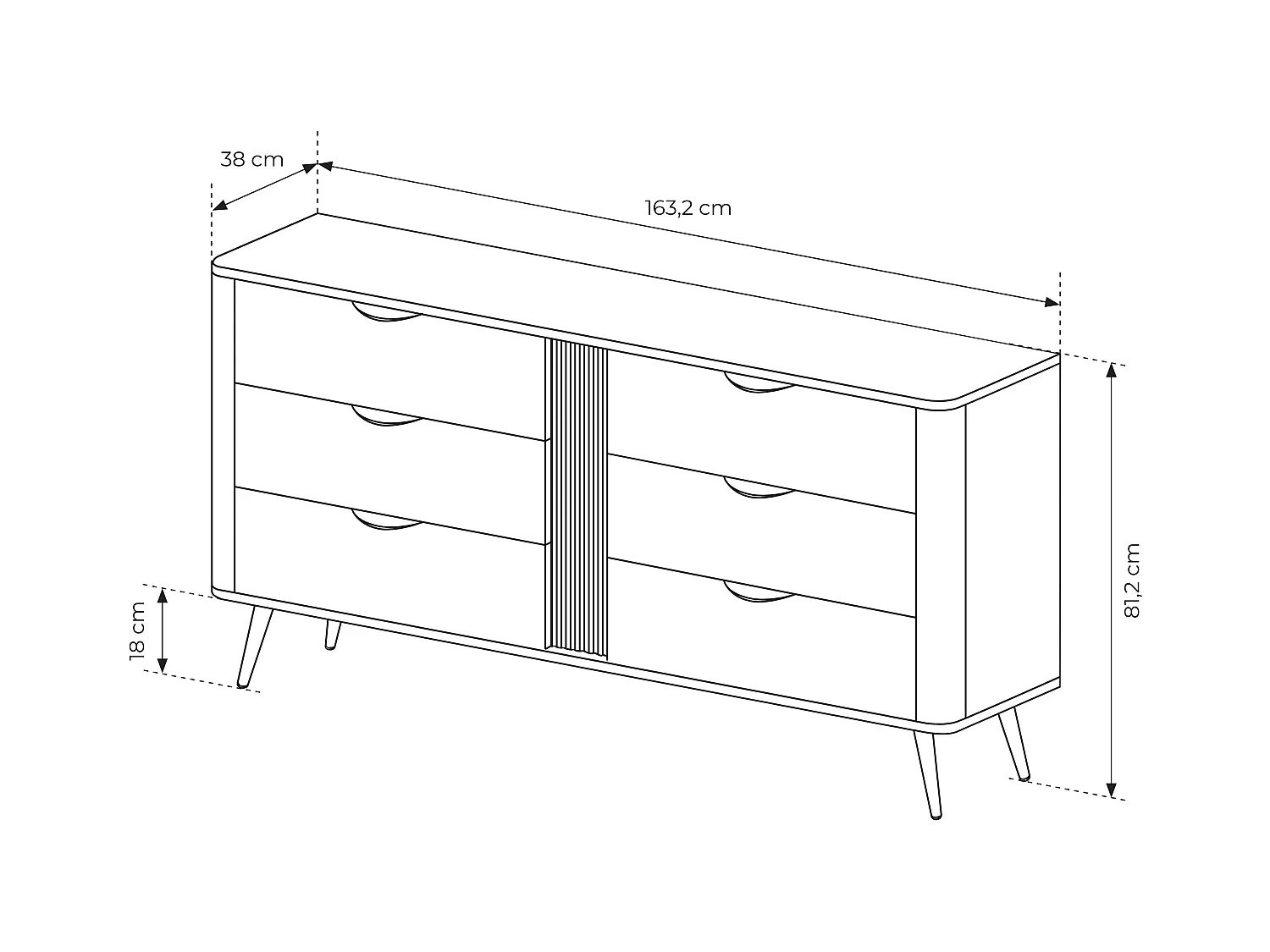 Commode, chêne Dunin combiné avec du noir, 163,2 x 81,2 x 38 cm