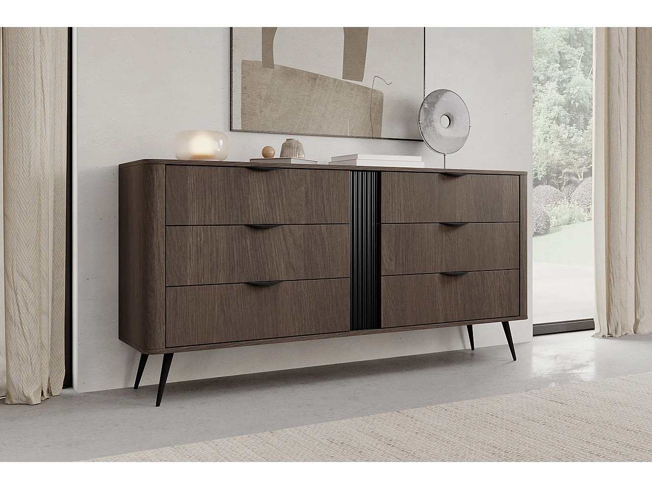 Commode, chêne Dunin combiné avec du noir, 163,2 x 81,2 x 38 cm