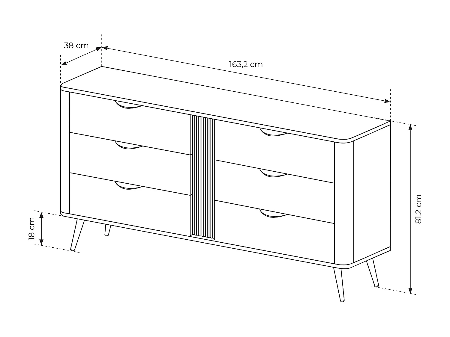 Commode, chêne Dunin combiné avec du noir, 163,2 x 81,2 x 38 cm
