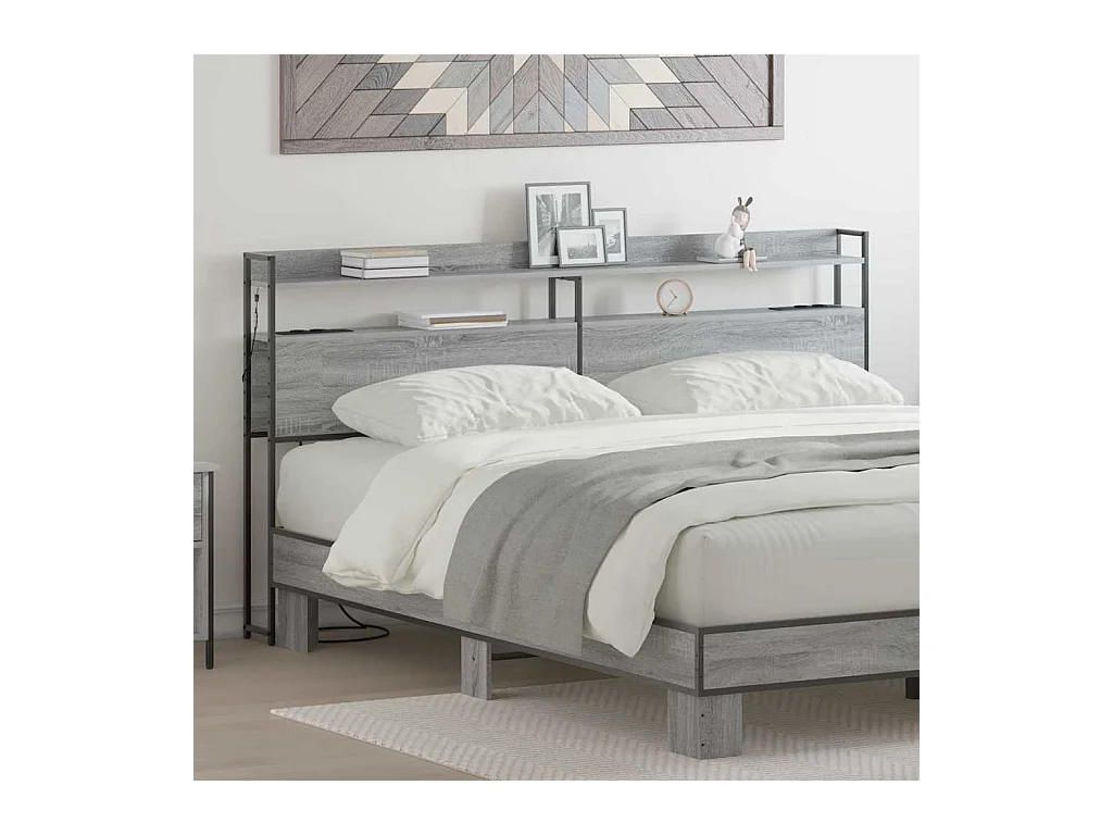Cabecera de almacenamiento con estante Gris sonoma 180 cm
