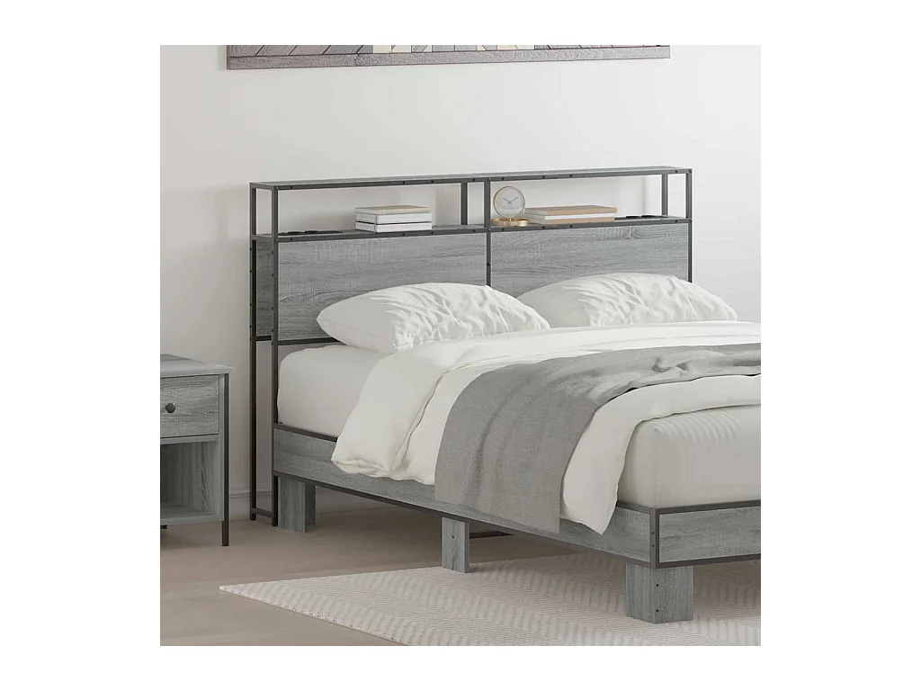 Cabecera de almacenamiento con estante Gris sonoma 135 cm