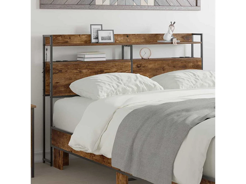 Tête de lit de rangement Chêne fumé 135 cm Bois d'ingénierie