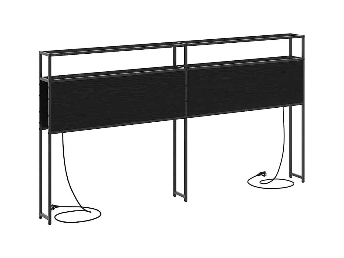 Opberghoofdbord met plank Zwart eiken 200 cm Bewerkt hout