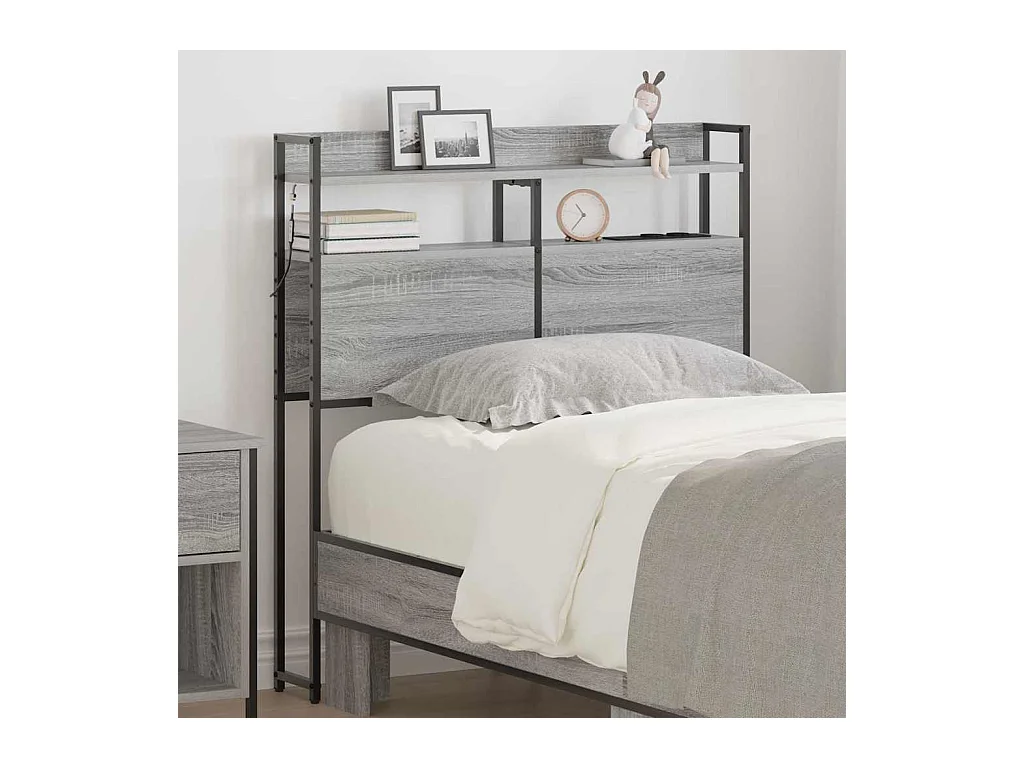 Cabecera de almacenamiento con estante Gris sonoma 90 cm